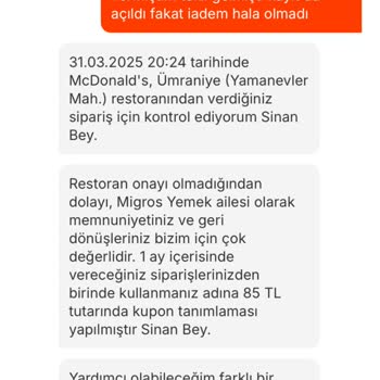 Migros Yemek'te Eksik Sipariş Ve Yetersiz Çözüm
