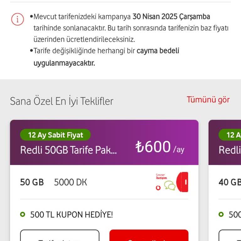 Vodafone Tarife Fiyatları El Yakıyor