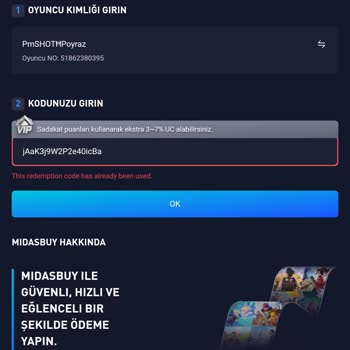 Kullanılmış Kod Sorunu: 8100 UC Paketi