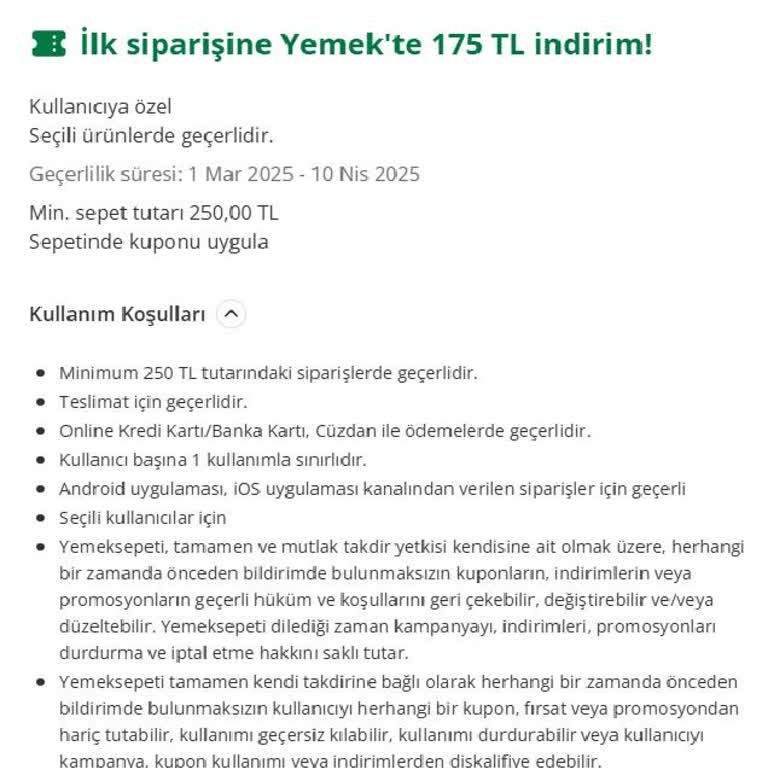 İlk Sipariş İndirimi Kuponu Hatası