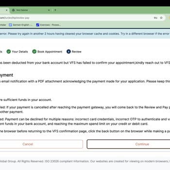 VFS Global Sistem Hatası Nedeniyle Mağduriyet