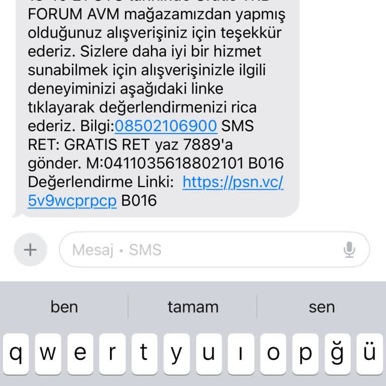 Yanlış Alışveriş Bildirimi: Gratis'ten Gelmeyen Mesaj