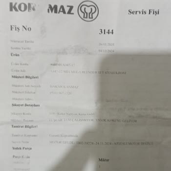 Korkmaz Blender Seti Değişim Talebi