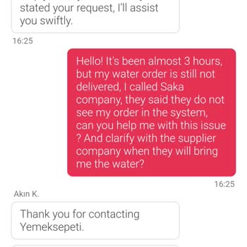 Yemeksepeti Ve Saka Su Siparişinde Çifte Sorun