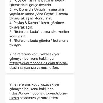 McDonald's Uygulamasında Referans Kodu Sorunu