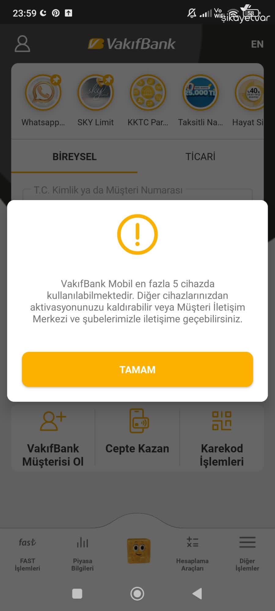 VakıfBank Mobil Uygulama Cihaz Sınırı Sorunu Ve Acil Çözüm Arayışı