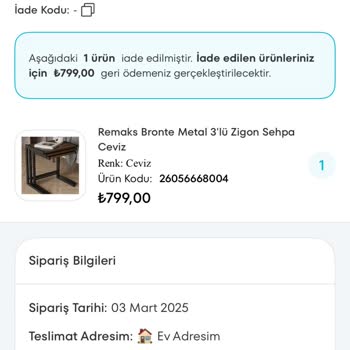 Sipariş Edilen Zigon Sehpalar Teslim Edilmedi Ve Para İadesi Yapıldı