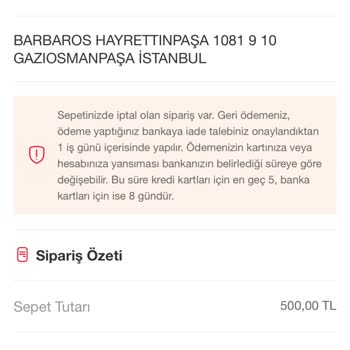 İptal Edilen Sipariş Ve Geri Ödenmeyen Para Sorunu