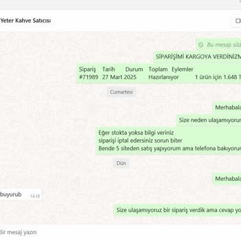 Ödenen Siparişin Teslim Edilmemesi