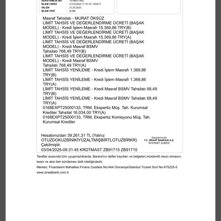 Ziraat Bankası'nda Müşteri Temsilcisi Ve Exper Ücreti Sorunu