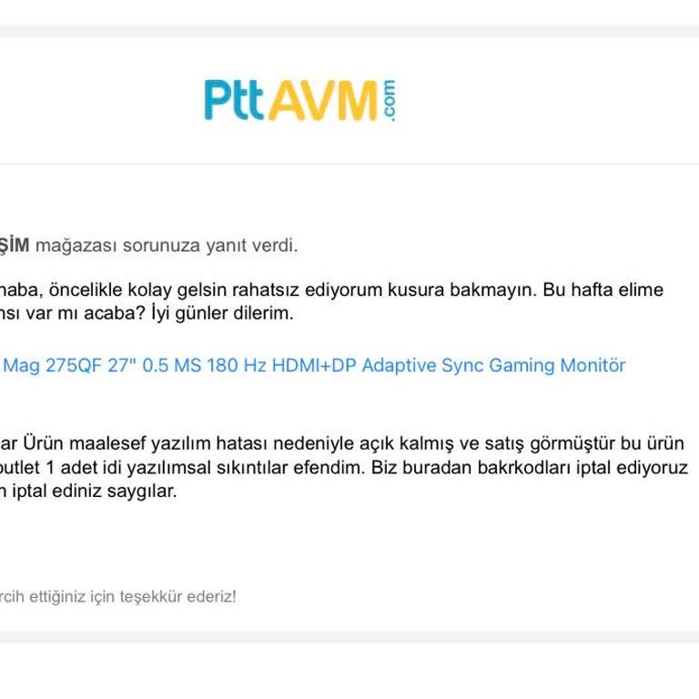 İptal Edilen Monitör Siparişi