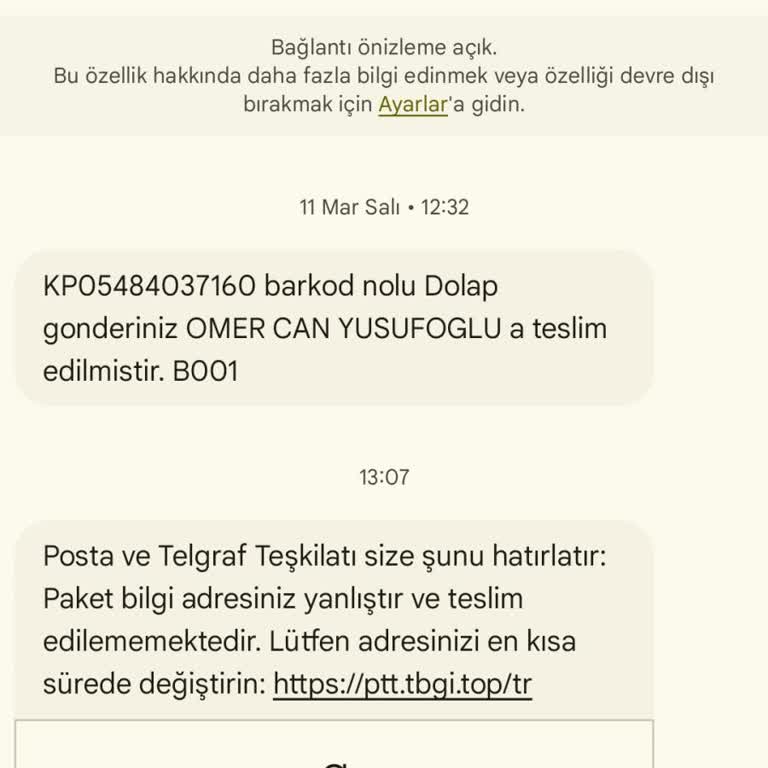 PTT'den Gelen Sahte Mesaj Ve Güvenlik Endişesi