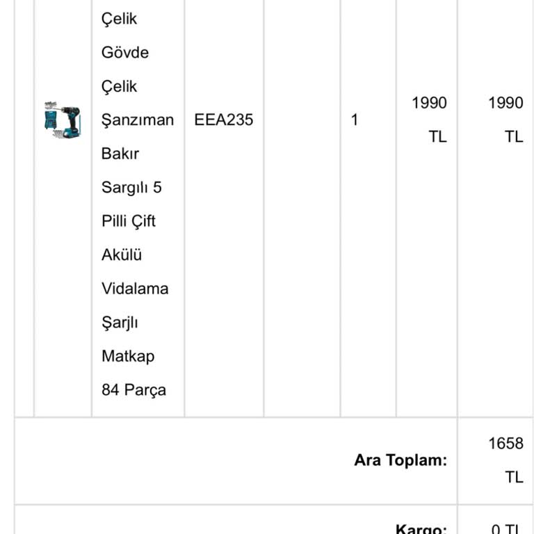 Ekinler Profesyonel El Aletleri İptal Edilen Siparişin Yanlış İade Tutarı