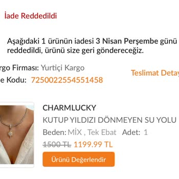 Charmlucky Design İade Kabul Etmedi