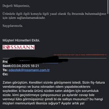 Rossmann'da Fiş Sorunu Ve Müşteri Hizmetleri Hayal Kırıklığı