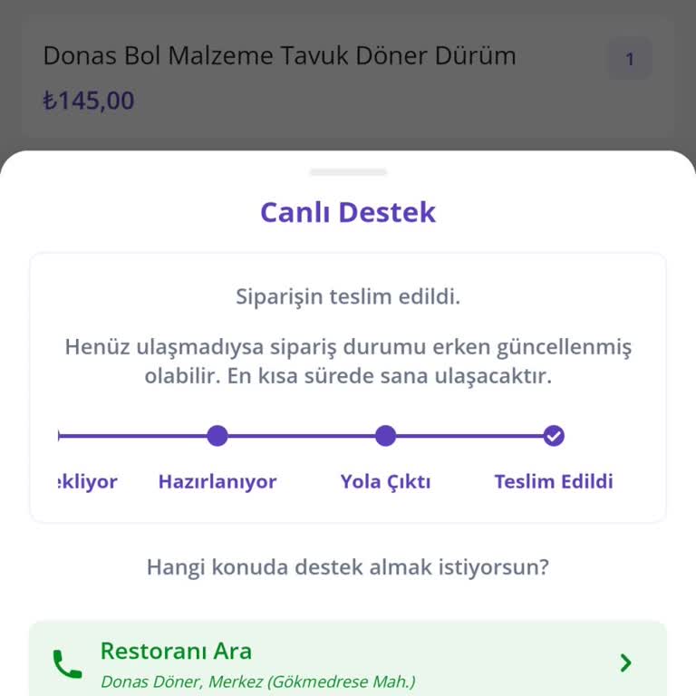 Donas Sipariş İptalinde Yaşanan Sorun