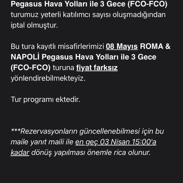 Roma-Napoli Turu İptali Ve İade Sorunu