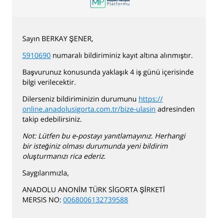 Anadolu Sigorta'dan Yetersiz Müşteri Hizmeti