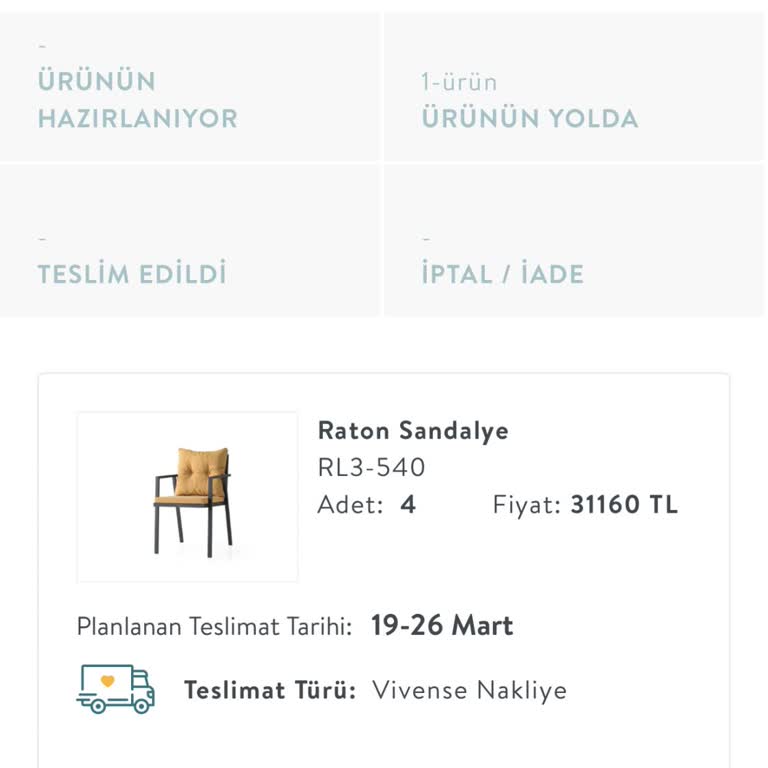 Vivense'den Sandalye Siparişi Gecikmesi Ve İade Talebi