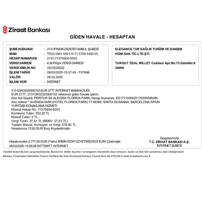 2777 Euro'luk SWIFT İşlemi Askıda Kaldı, Otel Girişimiz Riskte