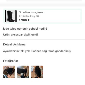 Kargoda Kaybolan Çizme İçin Tazminat Talebi