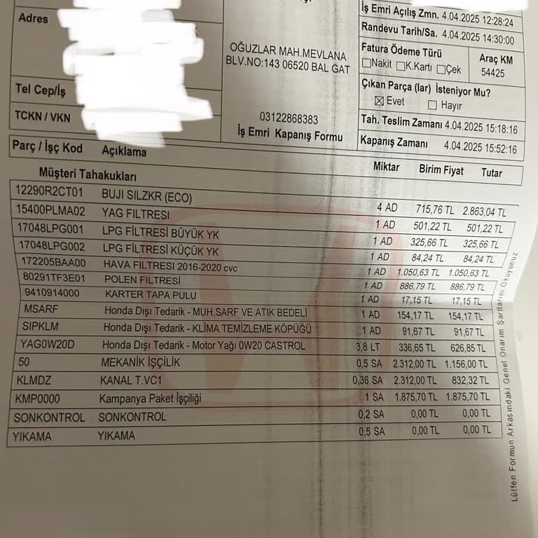 Honda Servisinde Güven Sarsıcı Fazla Ücretlendirme