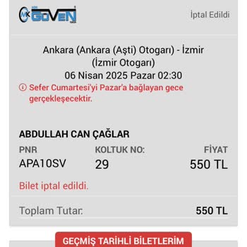 Biletim Habersiz İptal Edildi!