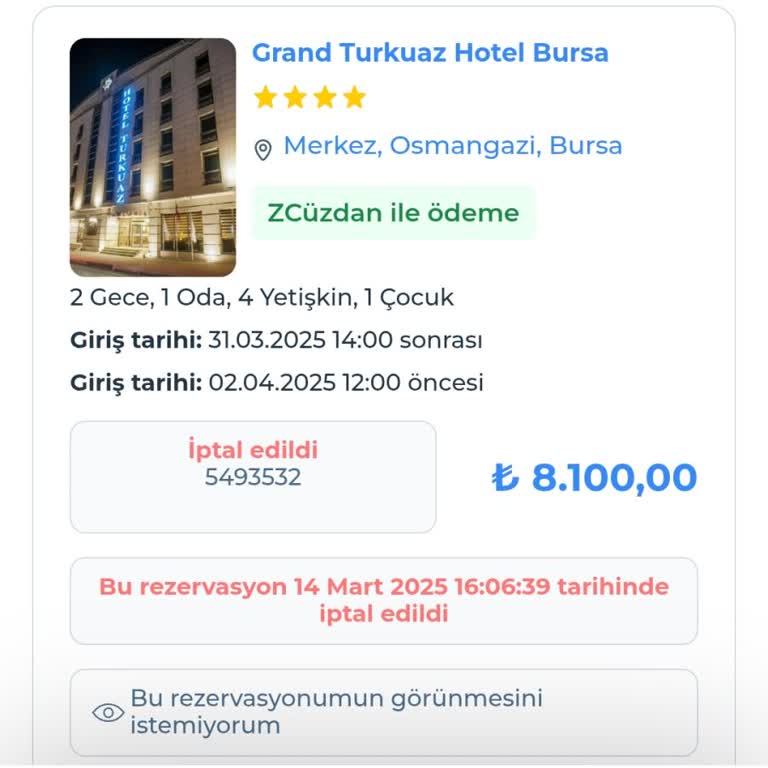 Otelz Rezervasyon İptalinde İade Sorunu