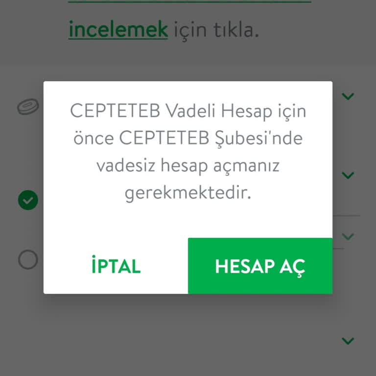 CepteTeb Uygulamasında Vadeli Hesap Açma Sorunu