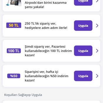 Getir Kampanyalarında Görüntüleme Sorunu