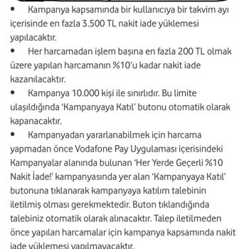 Vodafone Cashback İadesi Hala Yapılmadı