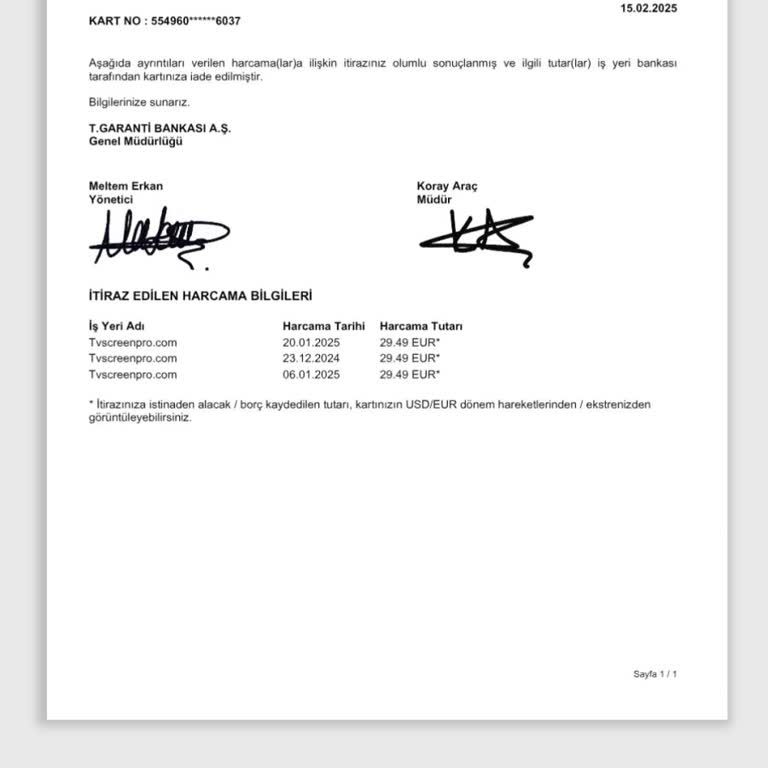 Kredi Kartı Harcama İadesi Sorunu