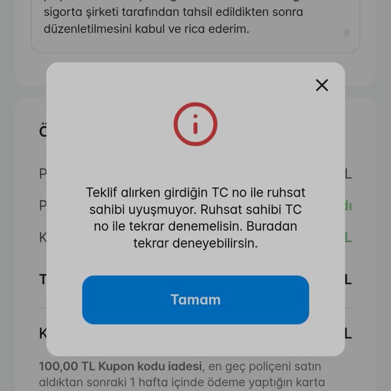 Kasko Poliçesi İşleminde T.C. Kimlik Numarası Hatası
