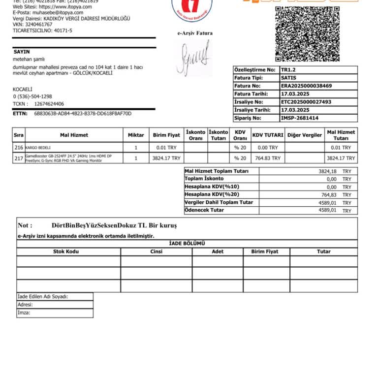 İtopya'dan Alınan Monitörün Değişim Sürecinde Yaşanan Sorunlar