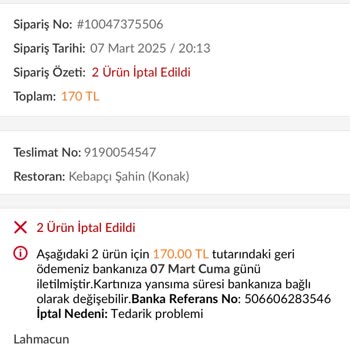 Trendyol GO'da İptal Edilen Sipariş Ve Geri Ödeme Sorunu