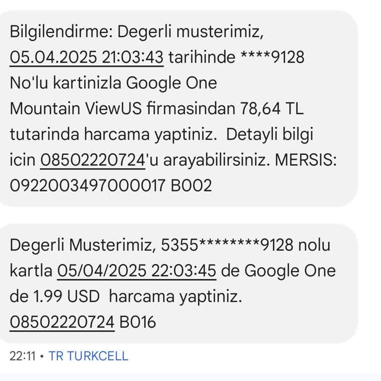 Google One Yanlış Harcama Bildirimi İle Karışıklık