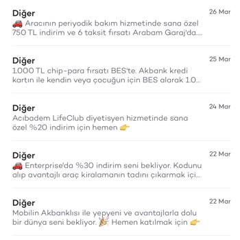 Akbank Mobilde Sürekli Gelen Reklam Bildirimleri