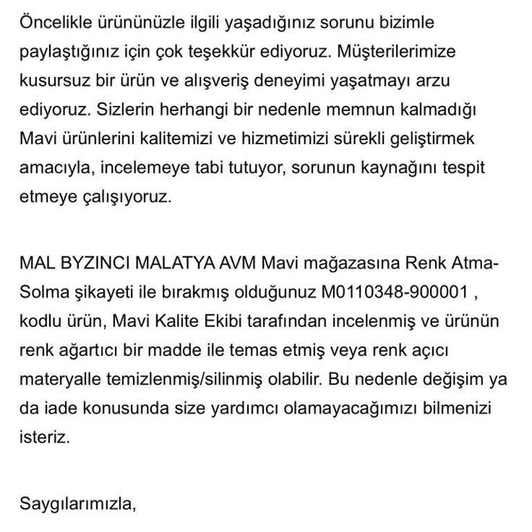 Mavi Mağazasının Ayıplı Ürünü Ve Yanıltıcı İnceleme Sonucu