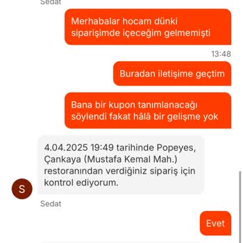 Eksik İçecek Mağduriyeti: Popeyes Siparişimde Çözüm Yok!