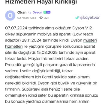 Dyson Süpürge Aparatı Hayal Kırıklığı