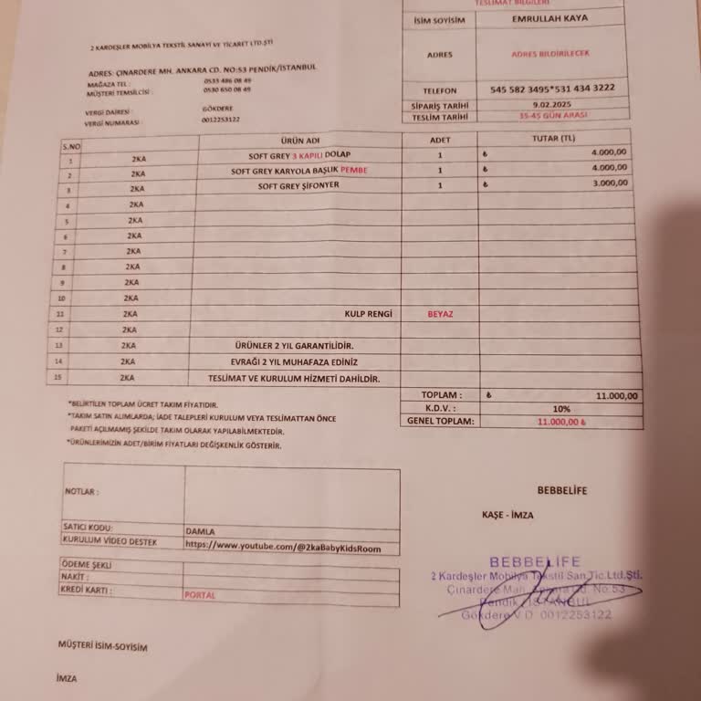 Bebek Odası Takımı Teslimatı Ve Ekstra Ücret Talebi