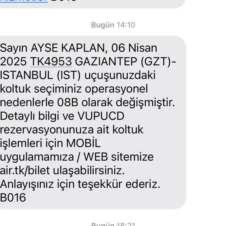 Koltuk Değişikliği Ve İade Talebi
