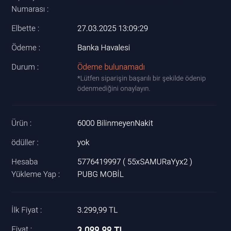 Yanlış Sipariş Numarası Yüzünden Kaybolan 6000 UC