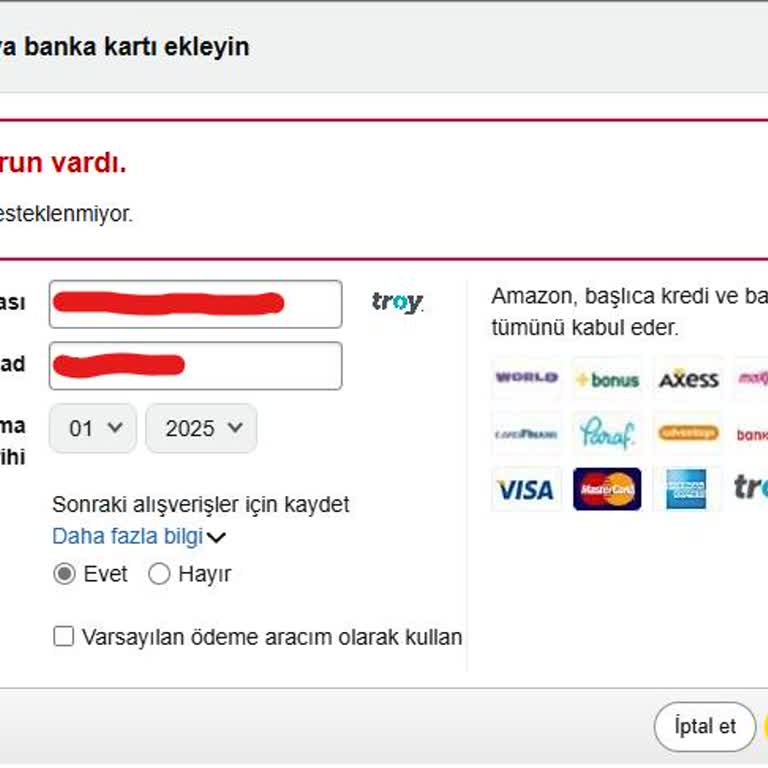 Troy Logolu Kartların Amazon'da Geçersizliği