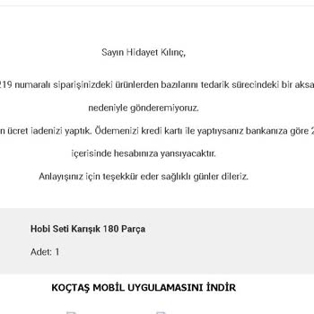 Koçtaş'tan İade Edilmeyen Ücret Sorunu