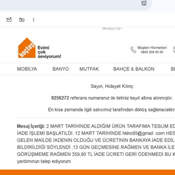 Koçtaş'tan İade Edilmeyen Ücret Sorunu