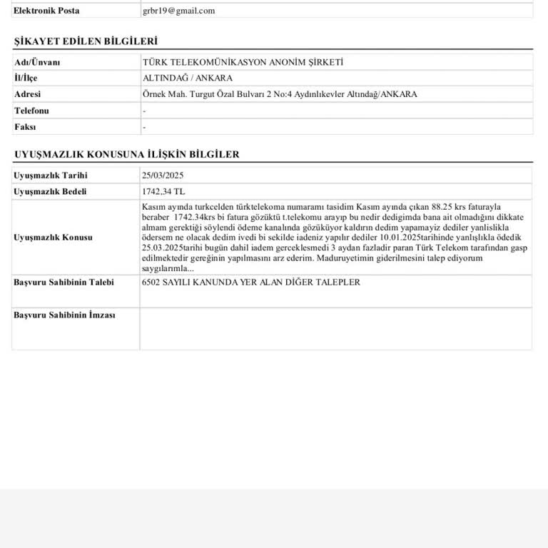 Yanlış Fatura İadesinde Türk Telekom Sorunu