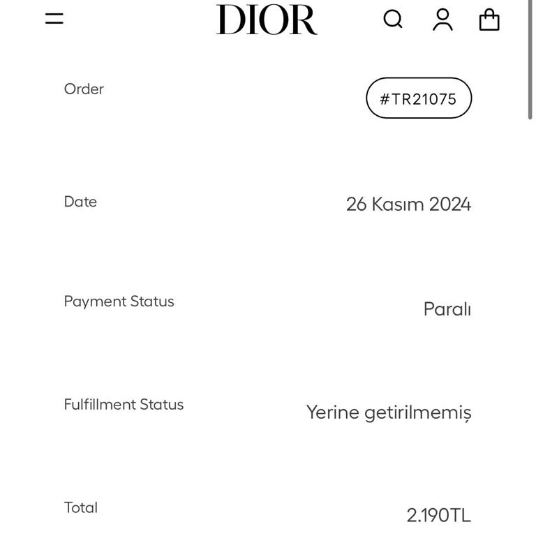 Dior Kundendienst und Lieferung fehlen, Bestellung auf der Website seit 16.11. ausstehend