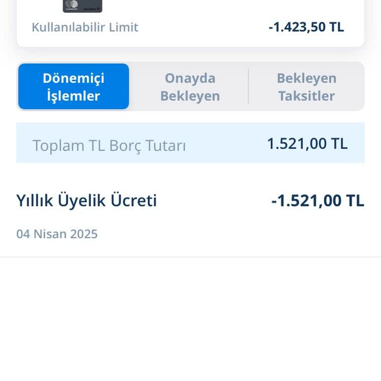 Haber Verilmeden Yansıtılan Kart Aidatı