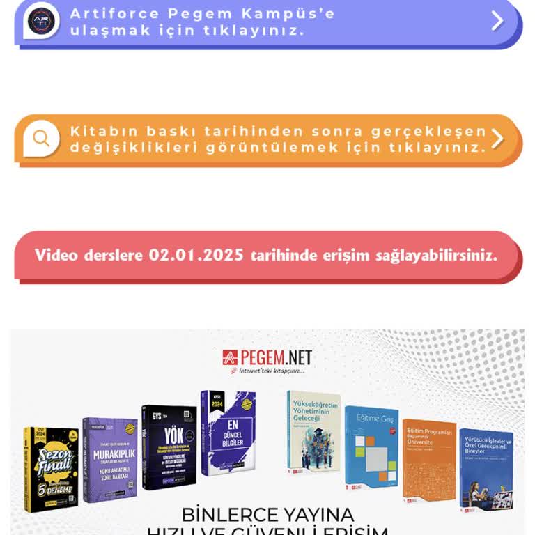 Pegem Akademi Kitaplarının Video Derslerine Erişim Sorunu